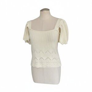 Johnny Becca Cream Knit Puff Sleeve Sweater Top Size Small